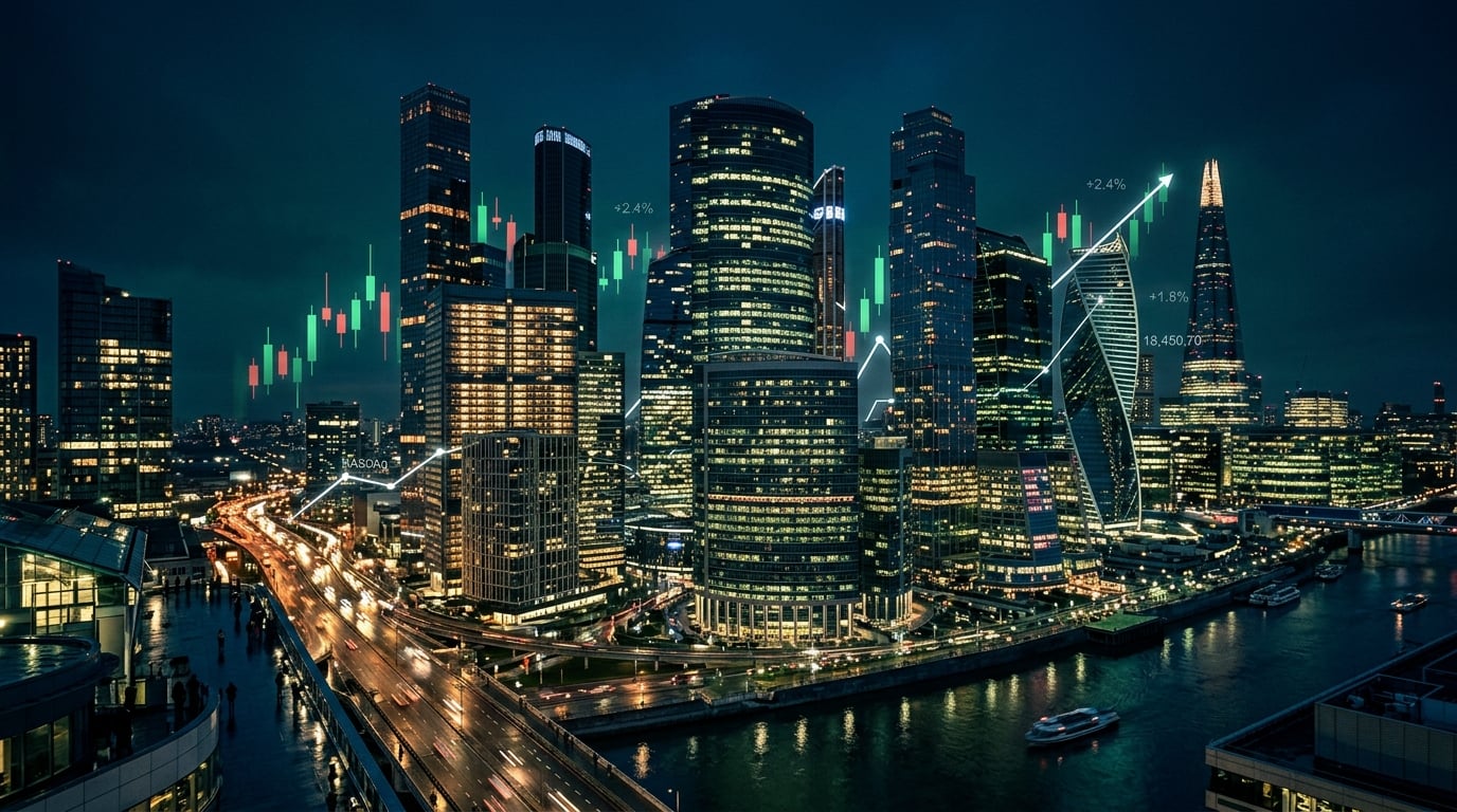 Financial district skyline at night