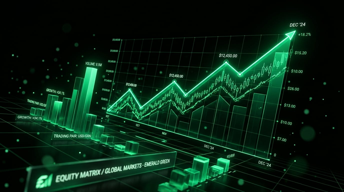 Financial data visualization with green charts